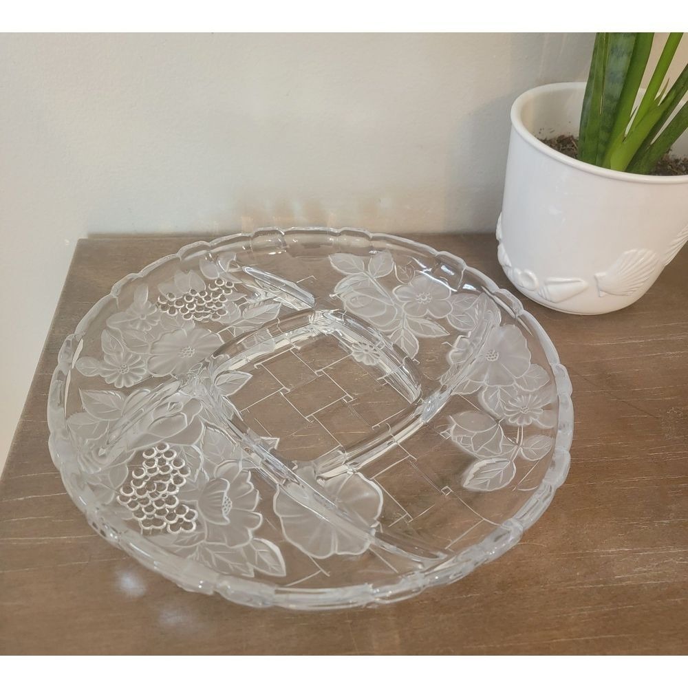 Napoli Chip & Dip Frosted Crystal Platter 5 Section Glass Plate